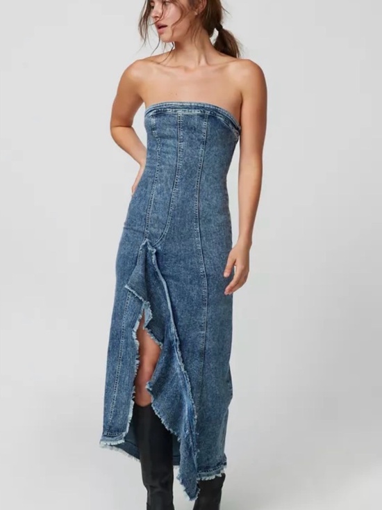 Urban Outfitters Dresses & Skirts - Urban Outfitters Strapless Denim Maxi Dress in Blue